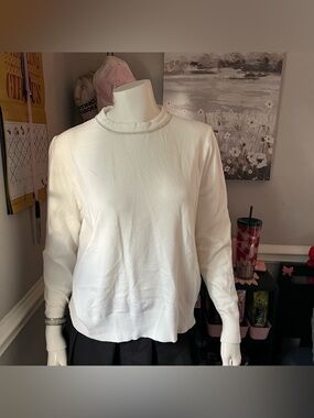 Milano White Crewneck Sweatshirt with Rhinestone Neck Trim